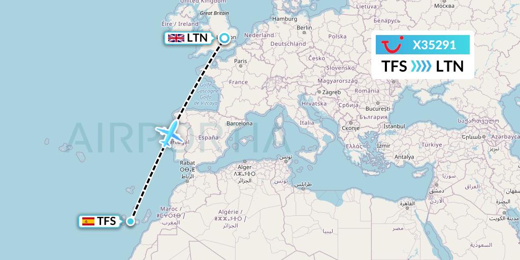 X35291 TUI fly Germany Flight Map: Tenerife to London