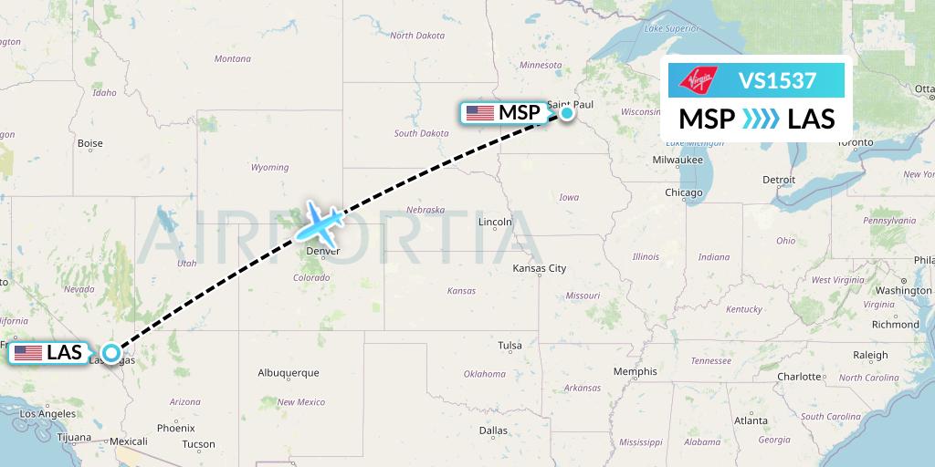 VS1537 Virgin Atlantic Airways Flight Map: Minneapolis to Las Vegas