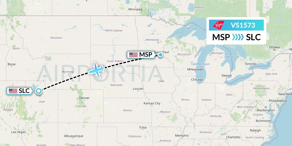 VS1573 Virgin Atlantic Airways Flight Map: Minneapolis to Salt Lake City