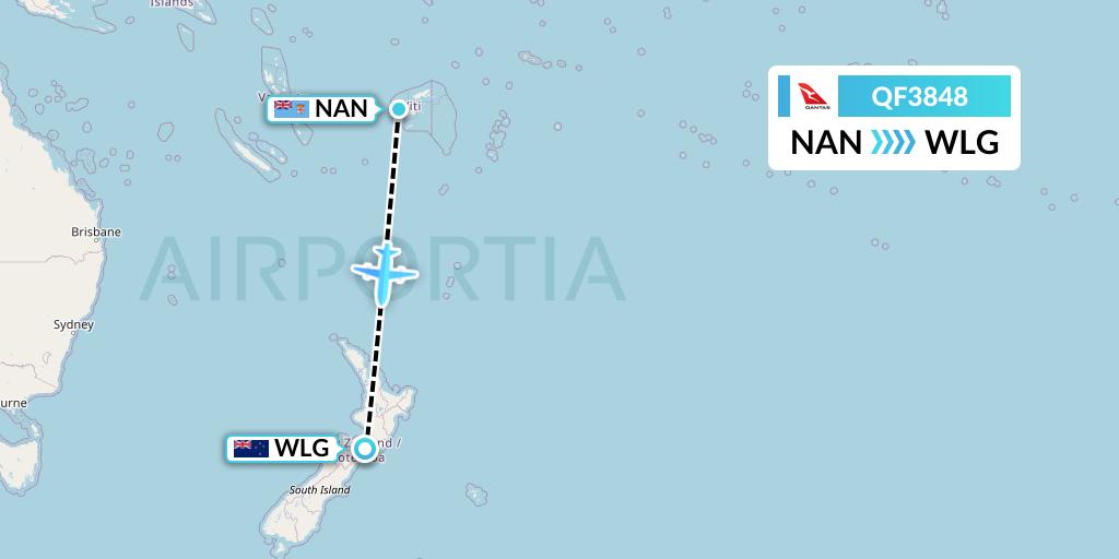 QF3848 Qantas Flight Map: Nadi to Wellington