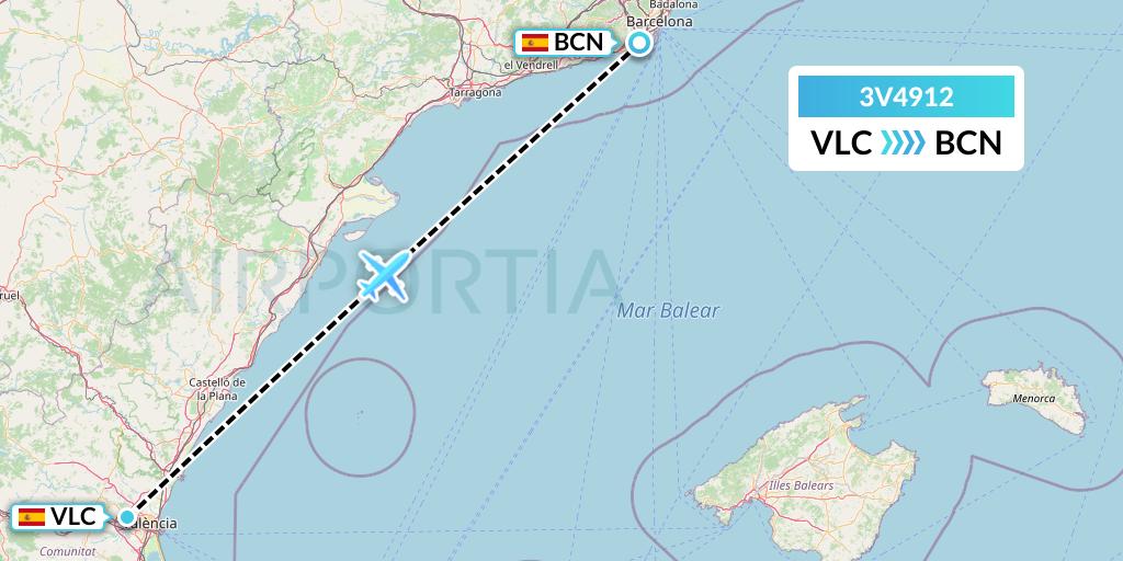 3V4912 ASL Airlines Belgium Flight Map: Valencia to Barcelona