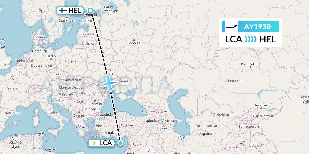 AY1930 Finnair Flight Map: Larnaca to Helsinki