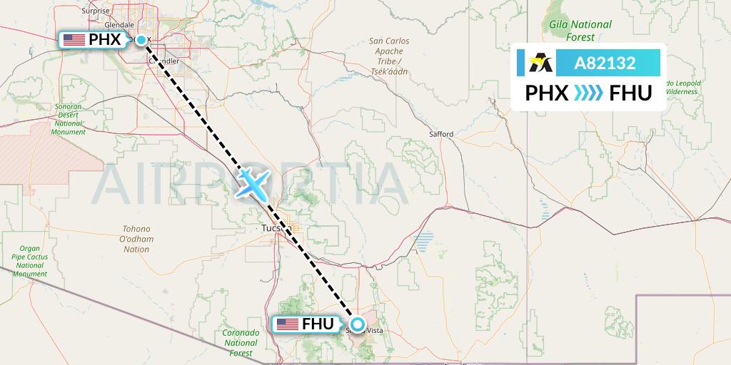 A82132 Aerolink Uganda Flight Map: Phoenix to Fort Huachuca Sierra Vista