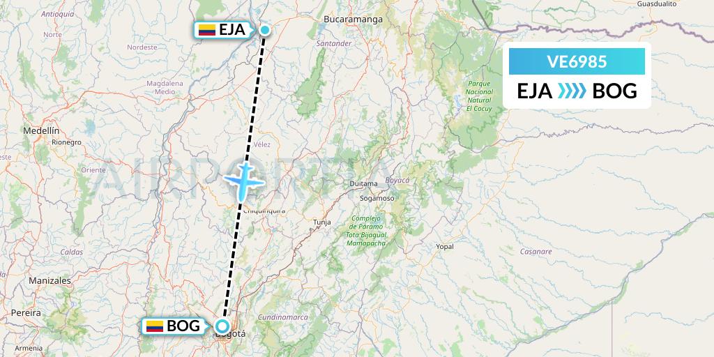 VE6985 Easyfly Flight Map: Barrancabermeja to Bogota