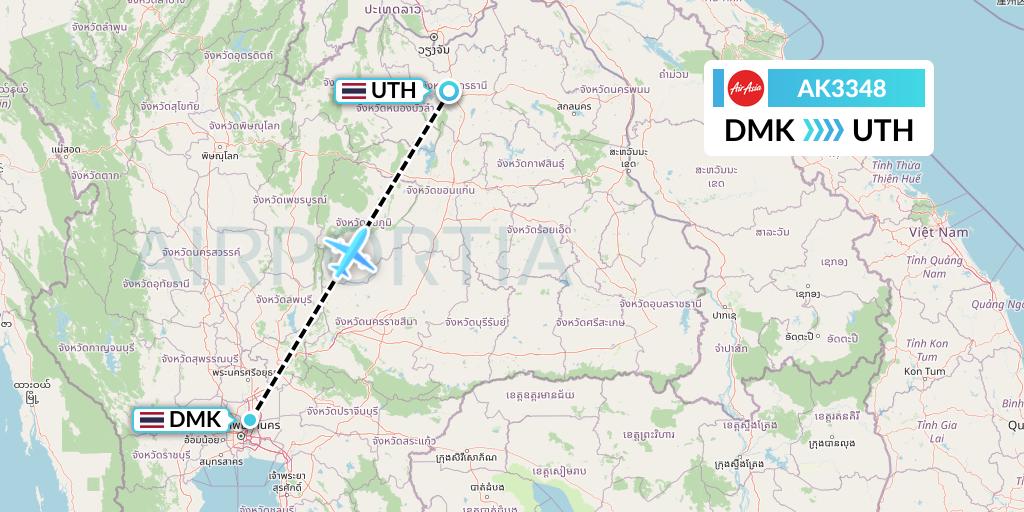 AK3348 AirAsia Flight Map: Bangkok to Udon Thani
