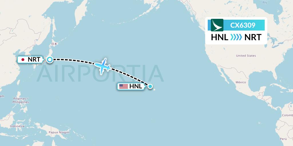 CX6309 Cathay Pacific Flight Map: Honolulu to Tokyo