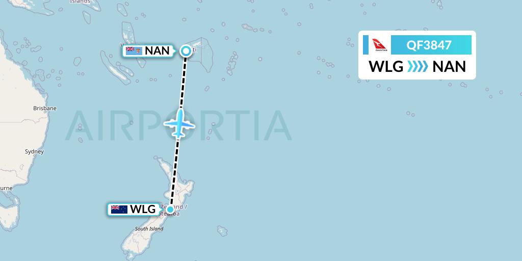 QF3847 Qantas Flight Map: Wellington to Nadi