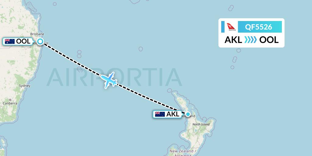 QF5526 Qantas Flight Map: Auckland to Gold Coast