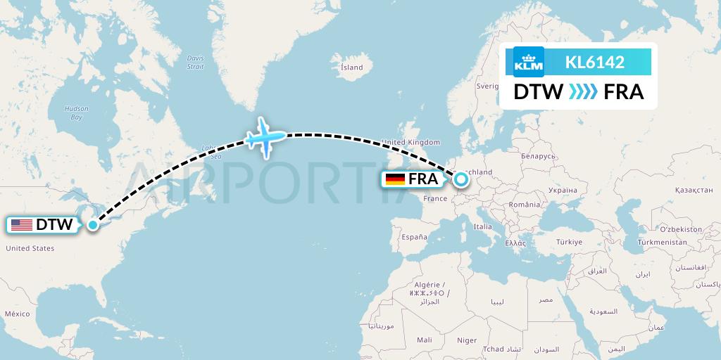 KL6142 KLM Flight Map: Detroit to Frankfurt