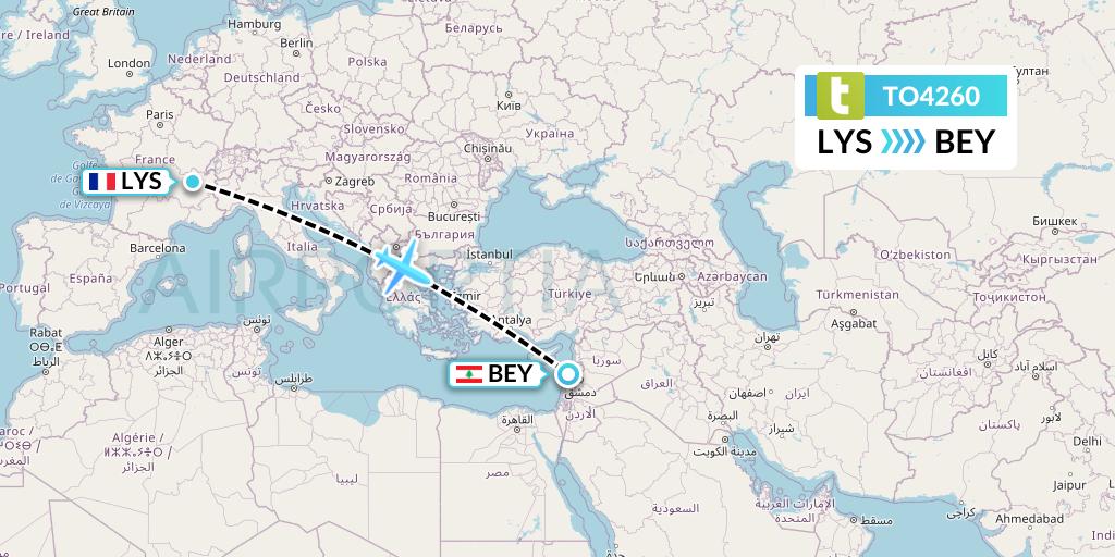 TO4260 Transavia France Flight Map: Lyon to Beirut