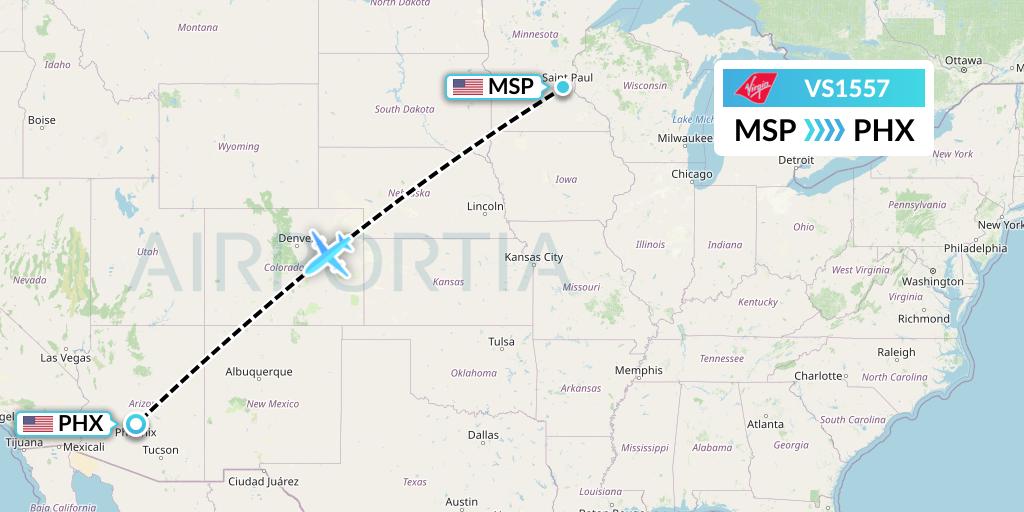 VS1557 Virgin Atlantic Airways Flight Map: Minneapolis to Phoenix