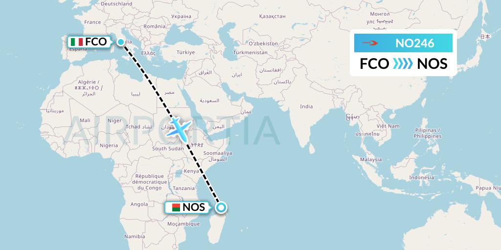 NO246 Neos Flight Map: Rome to Nosy Be