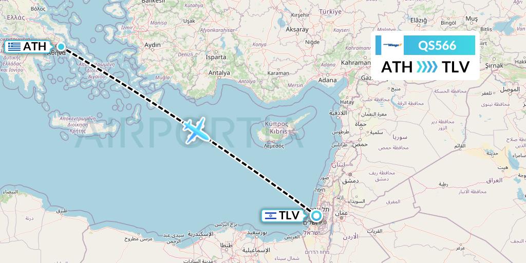 QS566 Smartwings Flight Map: Athens to Tel Aviv