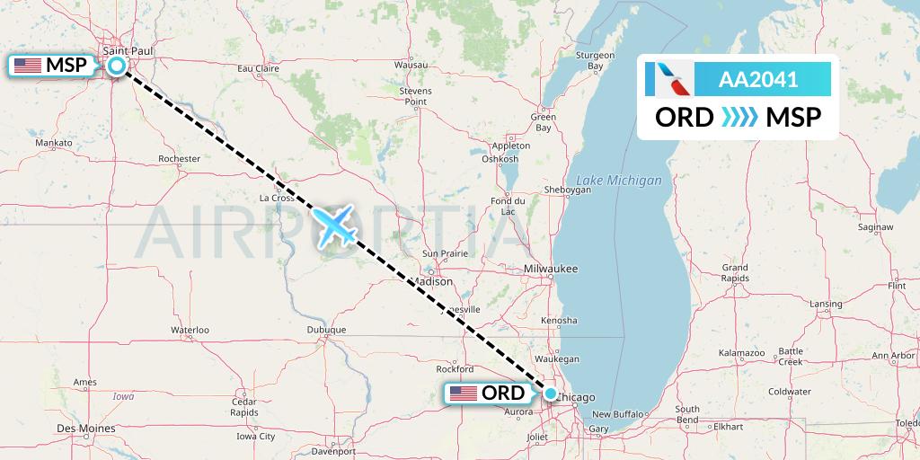 AA2041 American Airlines Flight Map: Chicago to Minneapolis