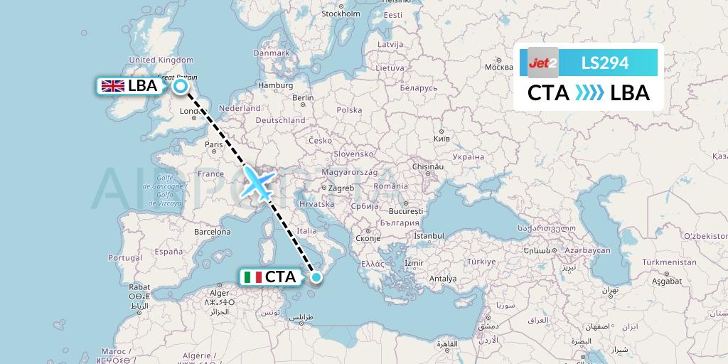 LS294 Jet2 Flight Map: Catania to Leeds
