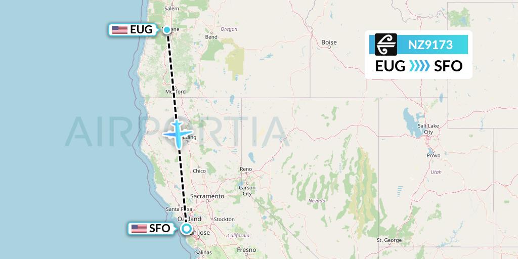 NZ9173 Air New Zealand Flight Map: Eugene to San Francisco