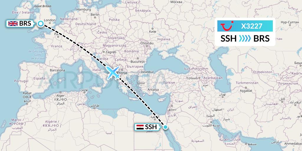 X3227 TUI fly Germany Flight Map: Sharm el-Sheikh to Bristol