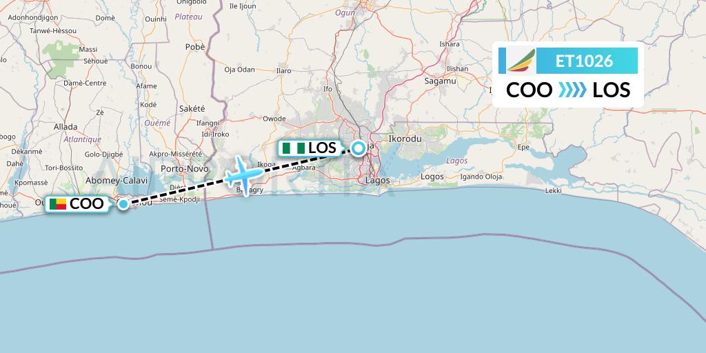 ET1026 Ethiopian Airlines Flight Map: Cotonou to Lagos