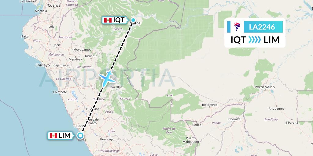 LA2246 LAN Airlines Flight Map: Iquitos to Lima
