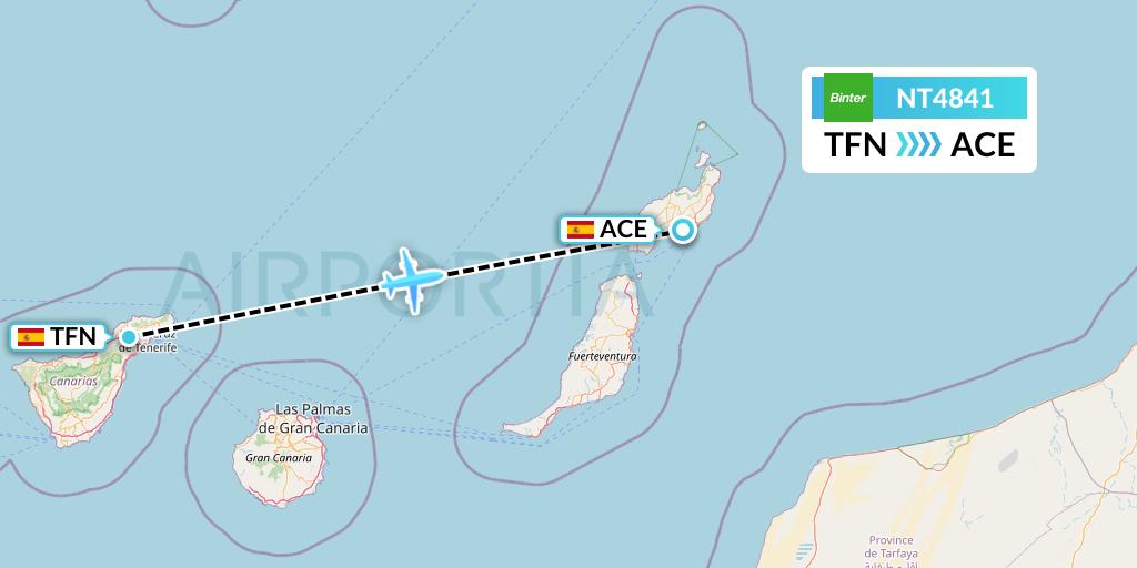 NT4841 Binter Canarias Flight Map: Tenerife to Lanzarote