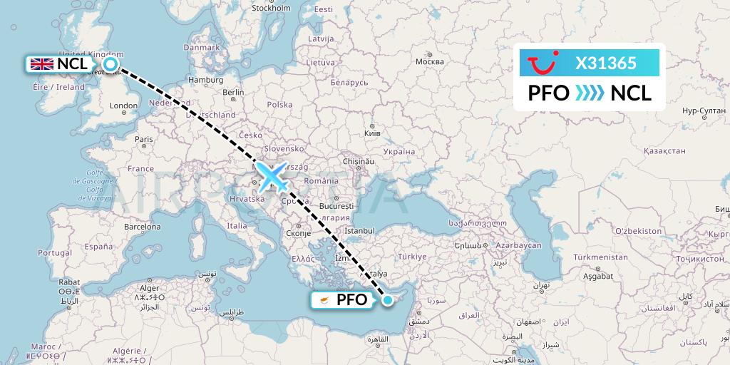 X31365 TUI fly Germany Flight Map: Pafos to Newcastle