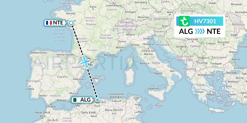 HV7301 Transavia Flight Map: Algiers to Nantes