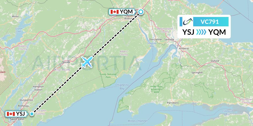 VC791 ViaAir Flight Map: Saint John to Moncton