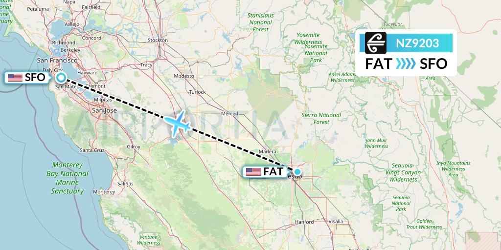 NZ9203 Air New Zealand Flight Map: Fresno to San Francisco