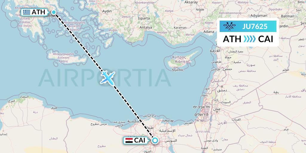 JU7625 AirSERBIA Flight Map: Athens to Cairo