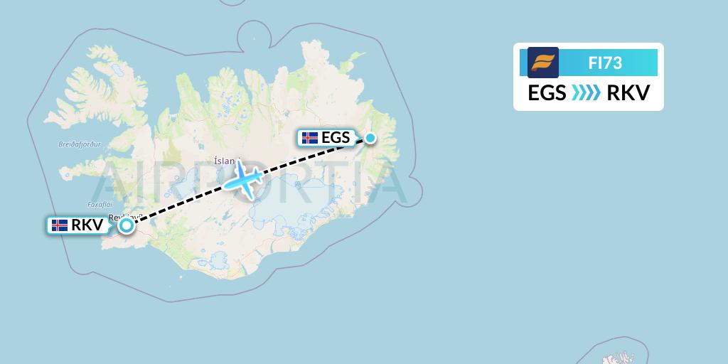 FI73 Icelandair Flight Map: Egilsstadir to Reykjavik