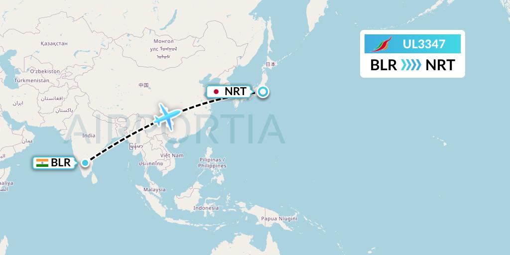 UL3347 SriLankan Airlines Flight Map: Bangalore to Tokyo