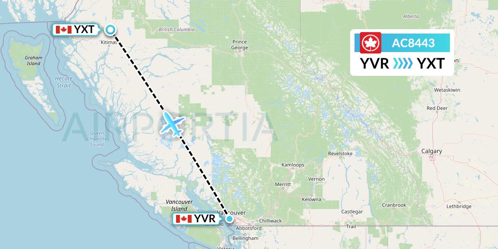 AC8443 Air Canada Flight Map: Vancouver to Terrace