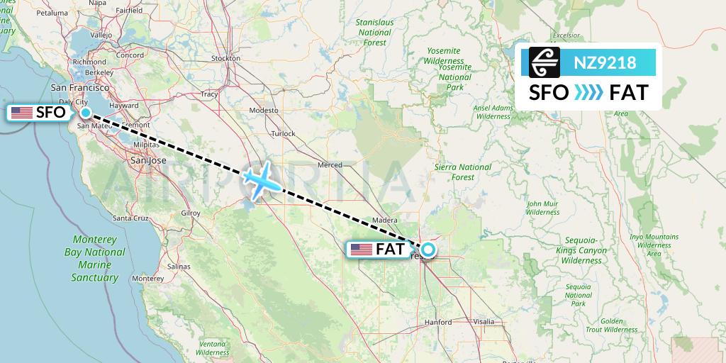 NZ9218 Air New Zealand Flight Map: San Francisco to Fresno