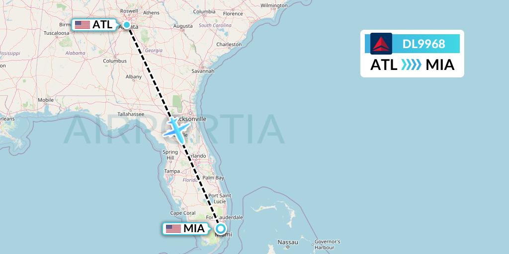 DL9968 Delta Air Lines Flight Map: Atlanta to Miami