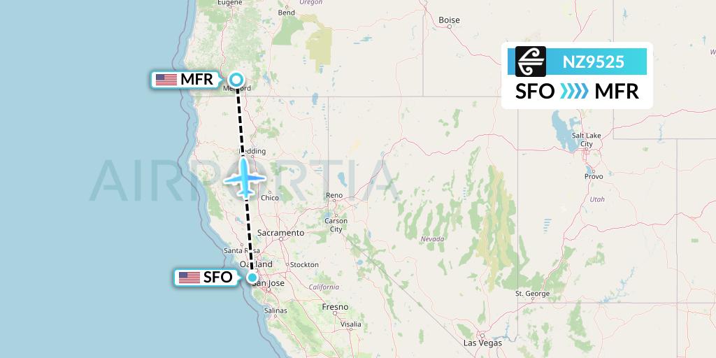 NZ9525 Air New Zealand Flight Map: San Francisco to Medford