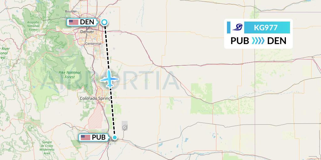 KG977 Key Lime Air Flight Map: Pueblo to Denver