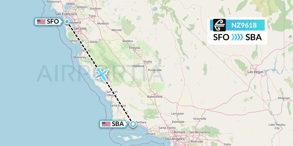 NZ9618 Air New Zealand Flight Map: San Francisco to Santa Barbara