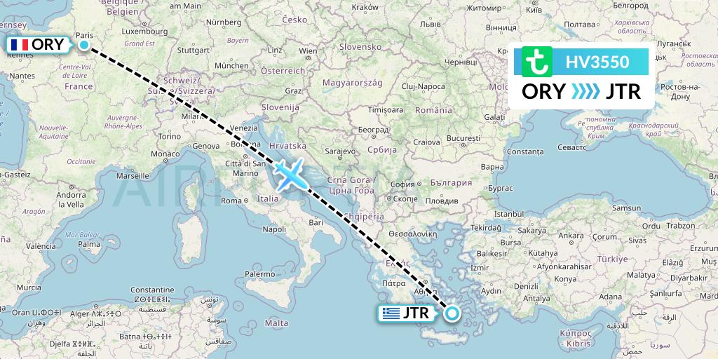 HV3550 Transavia Flight Map: Paris to Santorini
