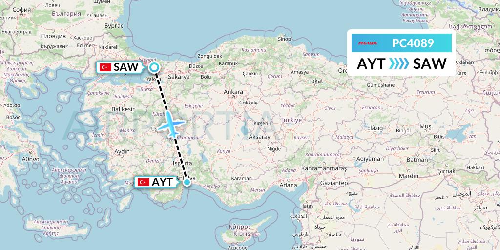 PC4089 Pegasus Airlines Flight Map: Antalya to Istanbul