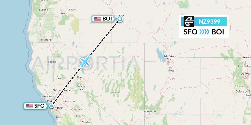 NZ9399 Air New Zealand Flight Map: San Francisco to Boise