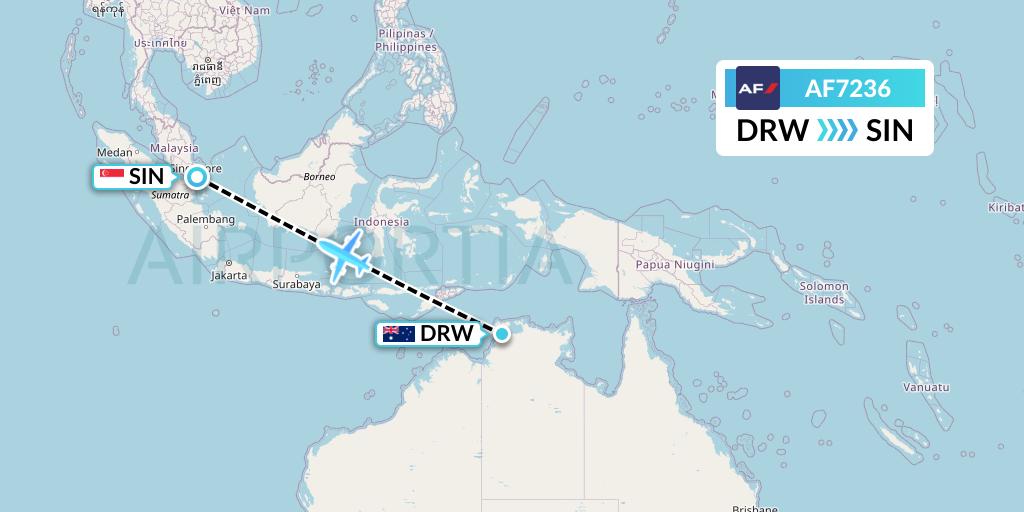 AF7236 Air France Flight Map: Darwin to Singapore