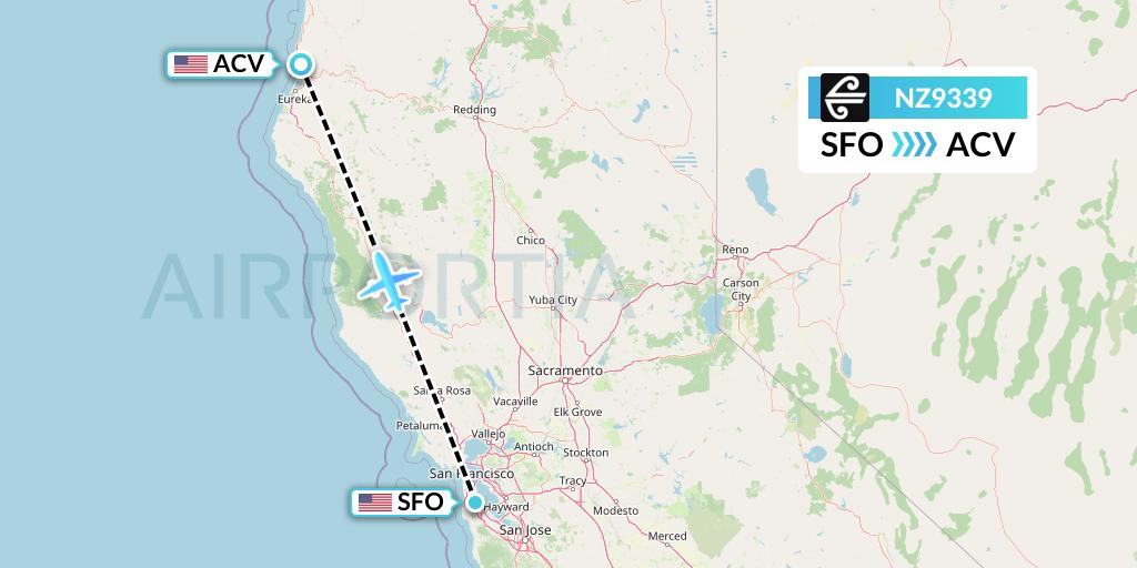 NZ9339 Air New Zealand Flight Map: San Francisco to Eureka