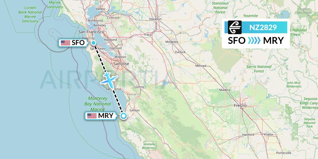 NZ2829 Air New Zealand Flight Map: San Francisco to Monterey
