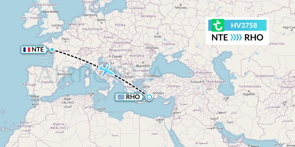 HV3758 Transavia Flight Map: Nantes to Rhodes