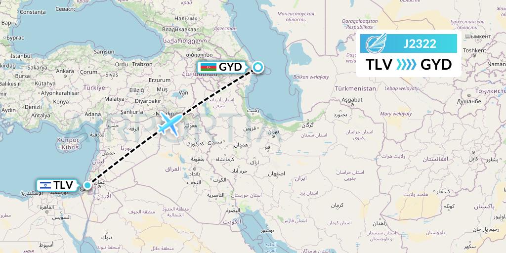 J2322 Azerbaijan Airlines Flight Map: Tel Aviv to Baku