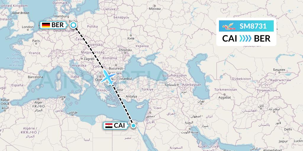 SM8731 Air Cairo Flight Map: Cairo to Berlin