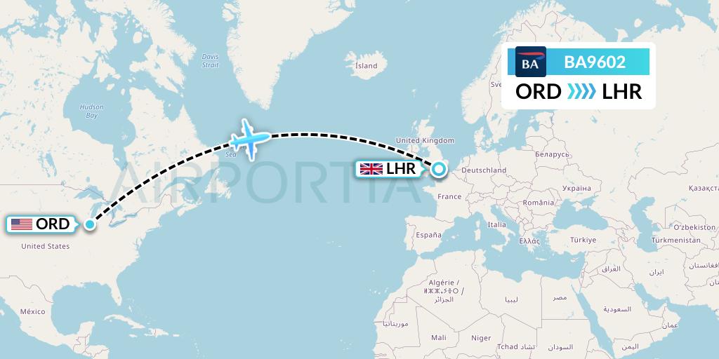 BA9602 British Airways Flight Map: Chicago to London