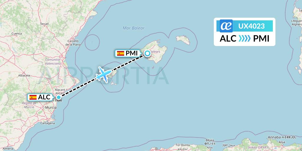 UX4023 Air Europa Flight Map: Alicante to Palma de Mallorca