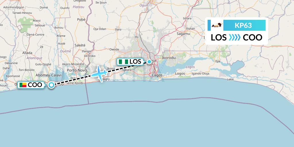KP63 ASKY Flight Map: Lagos to Cotonou