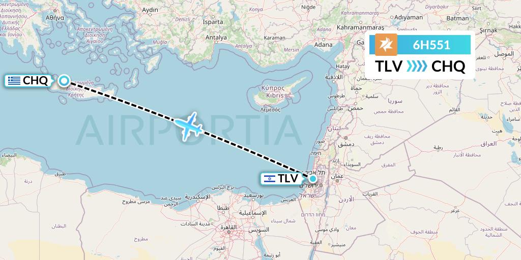 6H551 Israir Airlines Flight Map: Tel Aviv to Chania